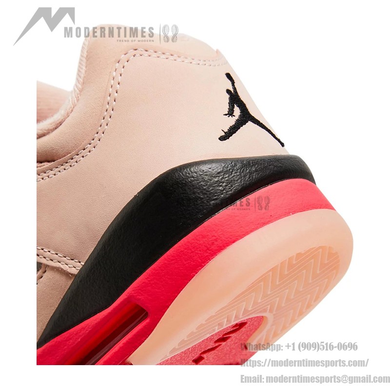 Air Jordan 5 Low DA8016-806 Pink Suede Sneakers with Red & Black Accents and Reflective Tongue