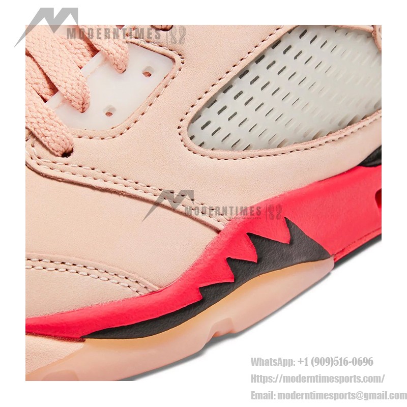 Air Jordan 5 Low DA8016-806 Pink Suede Sneakers with Red & Black Accents and Reflective Tongue