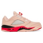 Air Jordan 5 Low DA8016-806 Pink Suede Sneakers with Red & Black Accents and Reflective Tongue