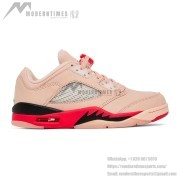 Air Jordan 5 Low DA8016-806 - Pink Suede Sneakers with Red & Black Accents & Reflective Tongue