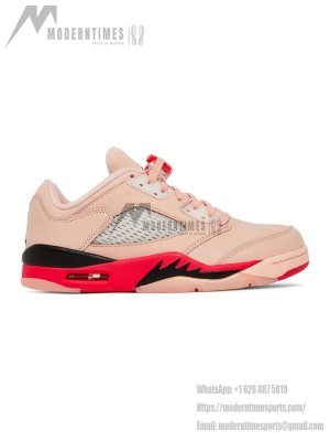 Air Jordan 5 Low DA8016-806 - Pink Suede Sneakers with Red & Black Accents & Reflective Tongue