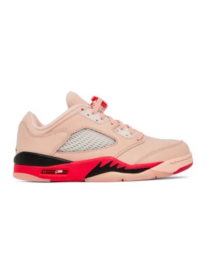 Air Jordan 5 Low DA8016-806 - Pink Suede Sneakers with Red & Black Accents & Reflective Tongue