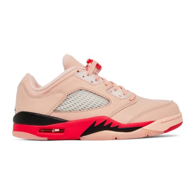 Air Jordan 5 Low DA8016-806 - Pink Suede Sneakers with Red & Black Accents & Reflective Tongue