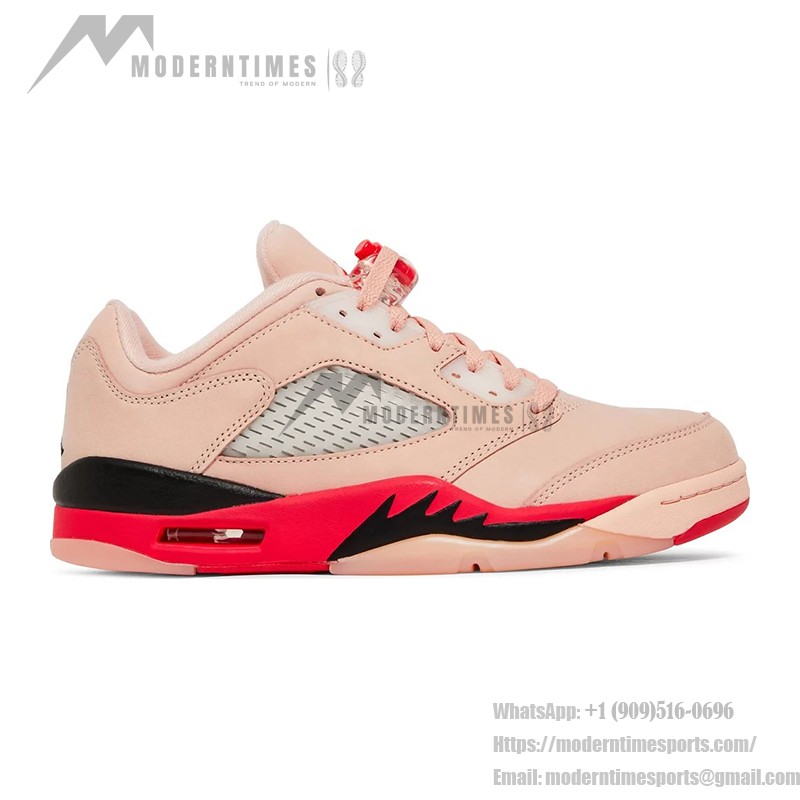 Air Jordan 5 Low DA8016-806 Pink Suede Sneakers with Red & Black Accents and Reflective Tongue