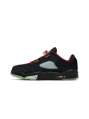 Air Jordan 5 Low DM4640-036 - Schwarze Sneaker mit Reflektierender Zunge & Leuchtender Sohle | Auffällige Rote & Türkise Akzente