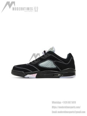 Air Jordan 5 Low DX4355-015 - Black Suede Sneakers with Pink Accents & Reflective Tongue