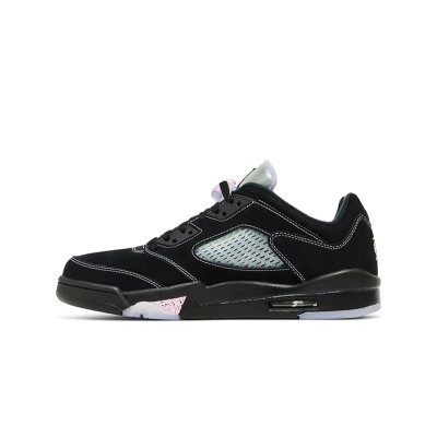 Air Jordan 5 Low DX4355-015 - Black Suede Sneakers with Pink Accents & Reflective Tongue