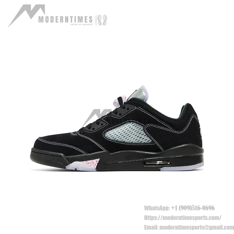 Air Jordan 5 Low DX4355-015 Black Suede Sneakers with Pink Accents and Reflective Tongue