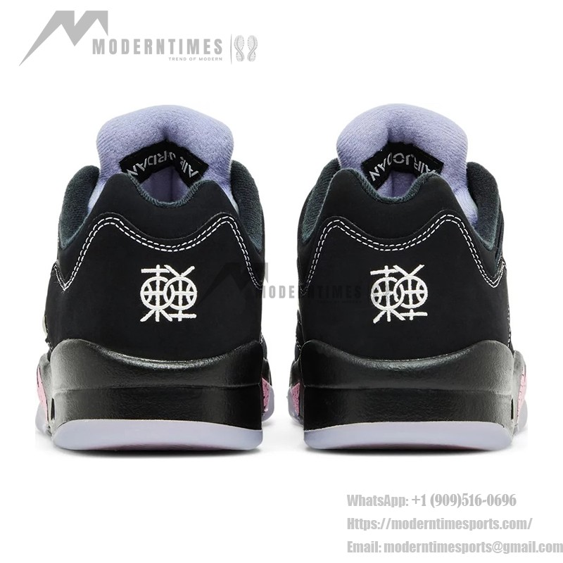 Air Jordan 5 Low DX4355-015 Black Suede Sneakers with Pink Accents and Reflective Tongue