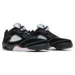 Air Jordan 5 Low DX4355-015 Black Suede Sneakers with Pink Accents and Reflective Tongue