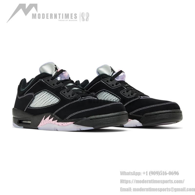 Air Jordan 5 Low DX4355-015 Black Suede Sneakers with Pink Accents and Reflective Tongue