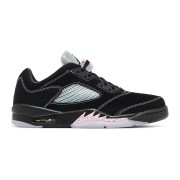 Air Jordan 5 Low DX4355-015 - Schwarze Wildledersneaker mit Rosa Akzenten und Reflektierender Zunge