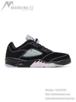 Air Jordan 5 Low DX4355-015 - Black Suede Sneakers with Pink Accents & Reflective Tongue