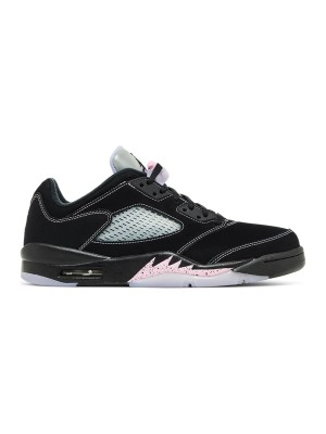 Air Jordan 5 Low DX4355-015 - Schwarze Wildledersneaker mit Rosa Akzenten und Reflektierender Zunge