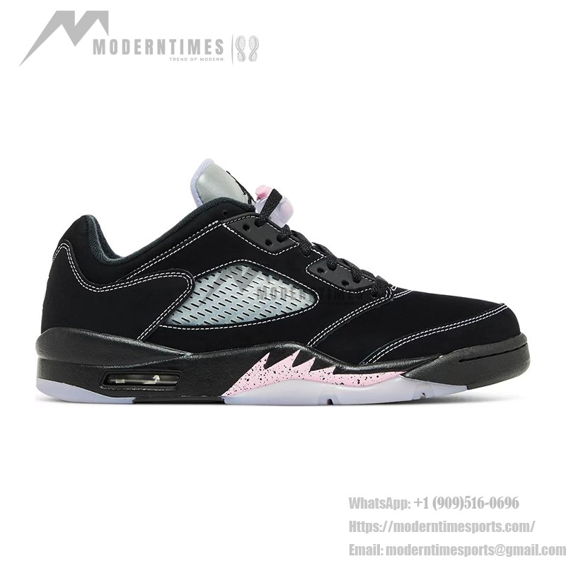 Air Jordan 5 Low DX4355-015 Black Suede Sneakers with Pink Accents and Reflective Tongue