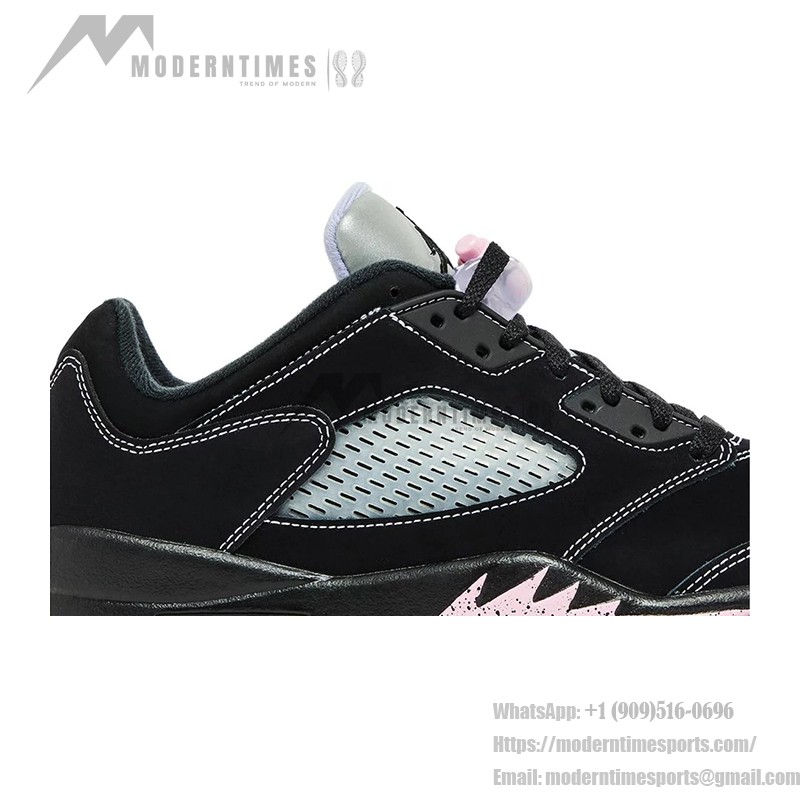 Air Jordan 5 Low DX4355-015 Black Suede Sneakers with Pink Accents and Reflective Tongue