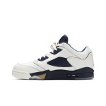 Air Jordan 5 Low 819171-135 White Leather Sneakers with Navy Mesh and Gold Accents