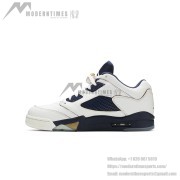 Air Jordan 5 Low 819171-135 - White Leather Sneakers with Navy Mesh & Gold Accents