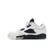 Air Jordan 5 Low 819171-135 - White Leather Sneakers with Navy Mesh & Gold Accents