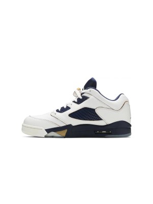 Air Jordan 5 Low 819171-135 - White Leather Sneakers with Navy Mesh & Gold Accents