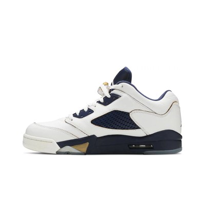 Air Jordan 5 Low 819171-135 - White Leather Sneakers with Navy Mesh & Gold Accents