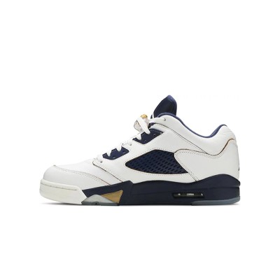 Air Jordan 5 Low 819171-135 - White Leather Sneakers with Navy Mesh & Gold Accents