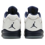 Air Jordan 5 Low 819171-135 White Leather Sneakers with Navy Mesh and Gold Accents