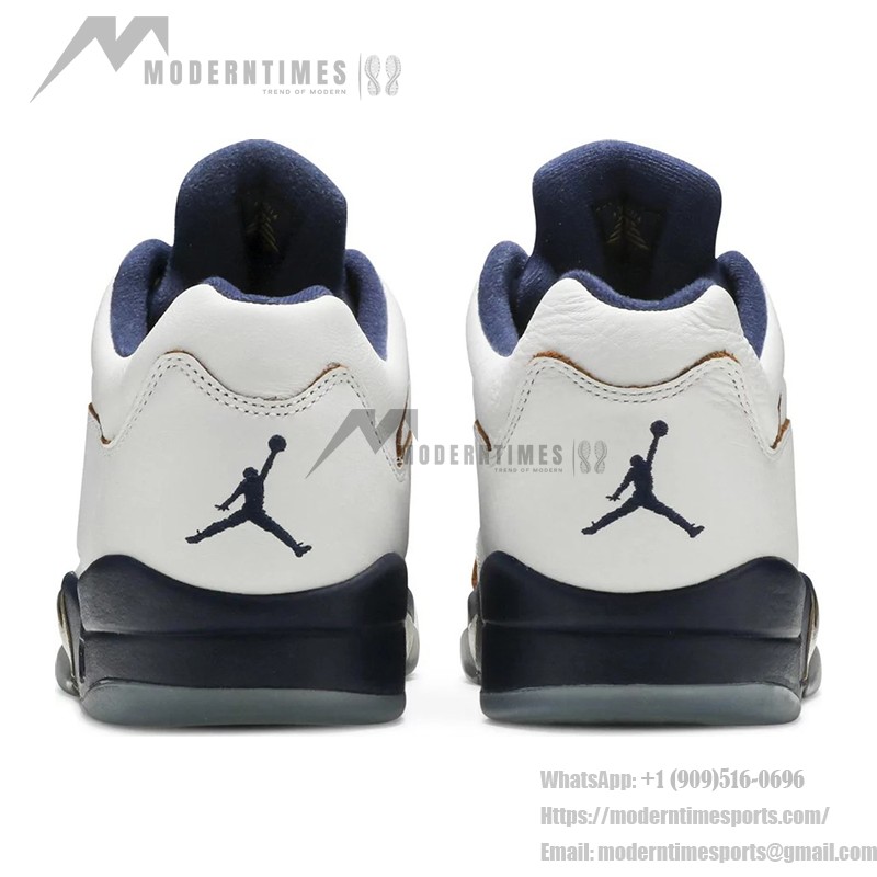 Air Jordan 5 Low 819171-135 White Leather Sneakers with Navy Mesh and Gold Accents