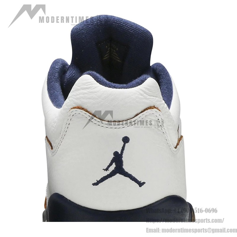 Air Jordan 5 Low 819171-135 White Leather Sneakers with Navy Mesh and Gold Accents