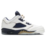 Air Jordan 5 Low 819171-135 White Leather Sneakers with Navy Mesh and Gold Accents