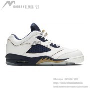 Air Jordan 5 Low 819171-135 - White Leather Sneakers with Navy Mesh & Gold Accents