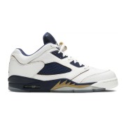 Air Jordan 5 Low 819171-135 - Weiße Ledersneaker mit Marineblauem Netz und Goldenen Akzenten 