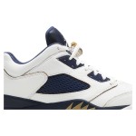 Air Jordan 5 Low 819171-135 White Leather Sneakers with Navy Mesh and Gold Accents