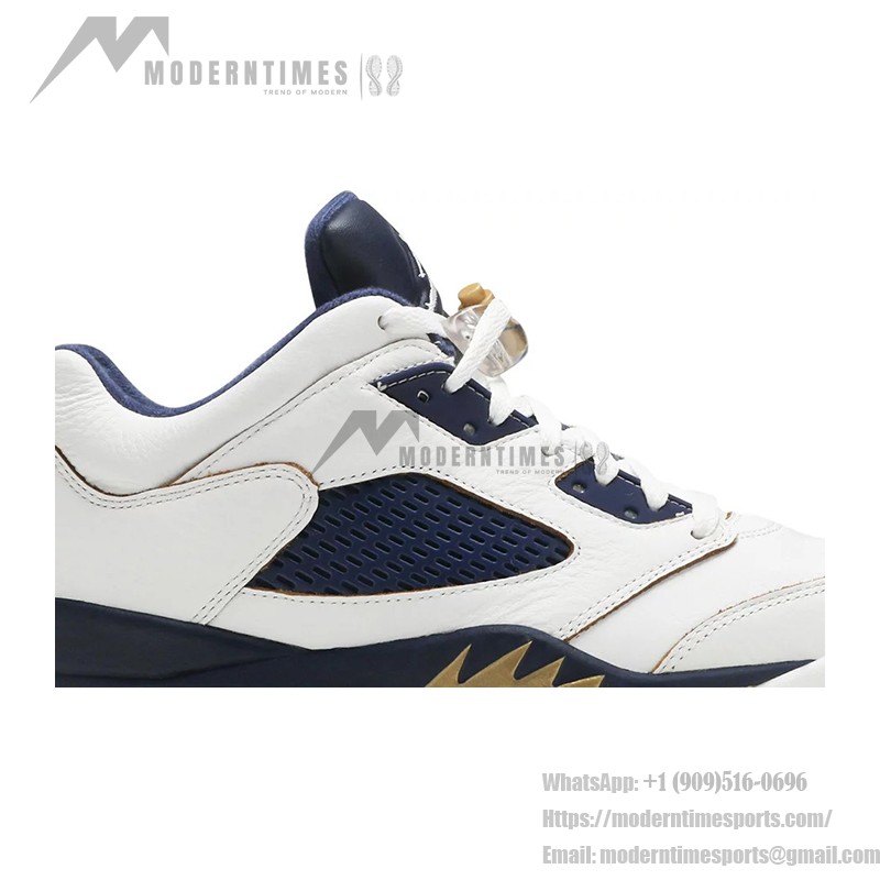 Air Jordan 5 Low 819171-135 White Leather Sneakers with Navy Mesh and Gold Accents