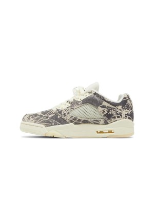 Air Jordan 5 Low DA8016-100 - Beige Canvas Sneakers with Botanical Prints & Translucent Sole