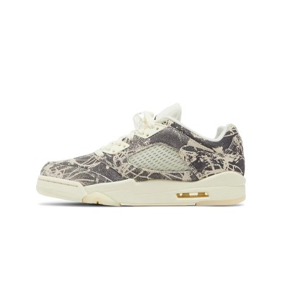 Air Jordan 5 Low DA8016-100 - Beige Canvas Sneakers with Botanical Prints & Translucent Sole