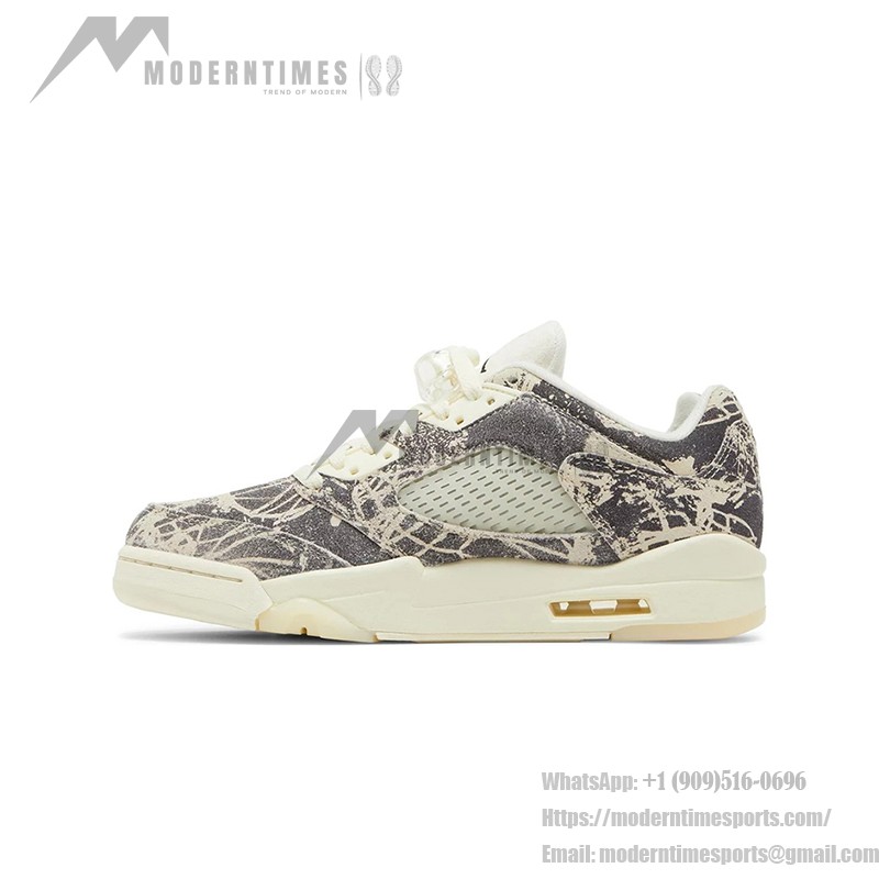 Air Jordan 5 Low DA8016-100 Beige Canvas Sneakers with Botanical Prints and Translucent Sole