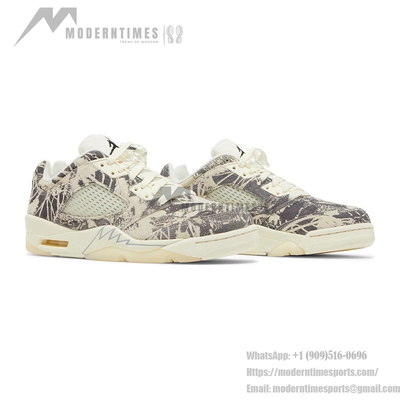 Air Jordan 5 Low DA8016-100 Beige Canvas Sneakers with Botanical Prints and Translucent Sole