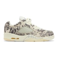 Air Jordan 5 Low DA8016-100 - Beige Canvas Sneakers with Botanical Prints & Translucent Sole