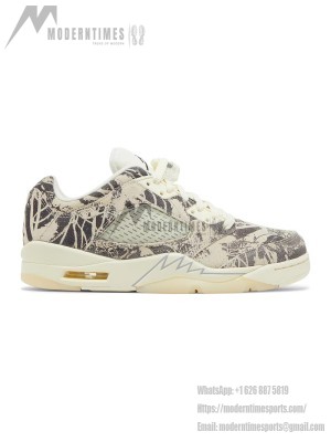 Air Jordan 5 Low DA8016-100 - Beige Canvas Sneakers with Botanical Prints & Translucent Sole