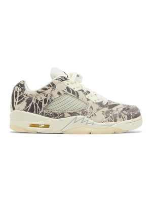 Air Jordan 5 Low DA8016-100 - Beige Canvas Sneakers with Botanical Prints & Translucent Sole