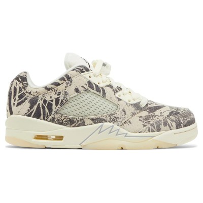 Air Jordan 5 Low DA8016-100 - Beige Canvas Sneakers with Botanical Prints & Translucent Sole