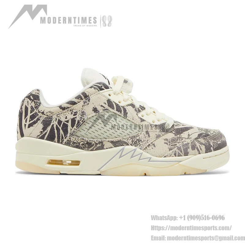 Air Jordan 5 Low DA8016-100 Beige Canvas Sneakers with Botanical Prints and Translucent Sole