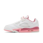 Air Jordan 5 Low DX4390-116 White Leather Sneakers with Pink Accents and Reflective Tongue