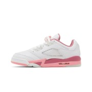 Air Jordan 5 Low DX4390-116 - Weiße Ledersneaker mit Rosa Akzenten und Reflektierender Zunge