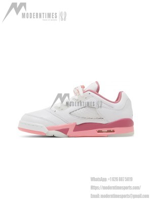 Air Jordan 5 Low DX4390-116 - White Leather Sneakers with Pink Accents & Reflective Tongue