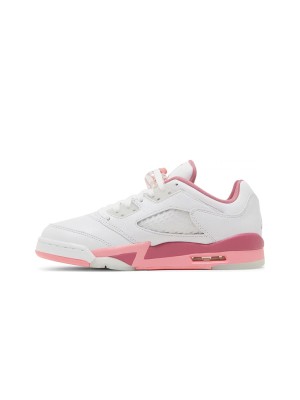 Air Jordan 5 Low DX4390-116 - White Leather Sneakers with Pink Accents & Reflective Tongue