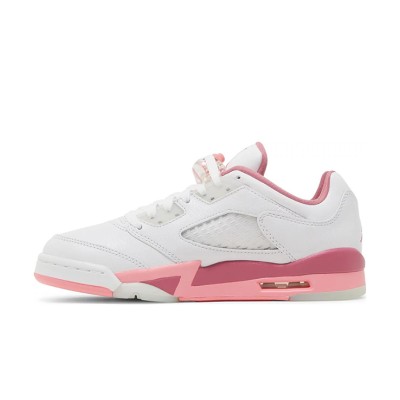 Air Jordan 5 Low DX4390-116 - White Leather Sneakers with Pink Accents & Reflective Tongue