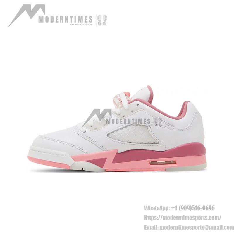 Air Jordan 5 Low DX4390-116 White Leather Sneakers with Pink Accents and Reflective Tongue