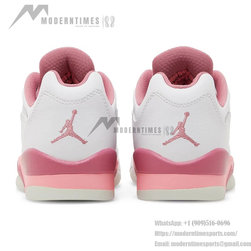 Air Jordan 5 Low DX4390-116 White Leather Sneakers with Pink Accents and Reflective Tongue